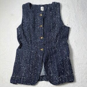 Anthropologie Maeve Needle-Punched Denim Distressed Vest Boho Size XL NWT